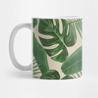 Tropical Green Leaves Pattern on Beige Mug